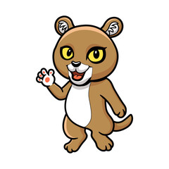 Cute little puma cougar cartoon waving hand