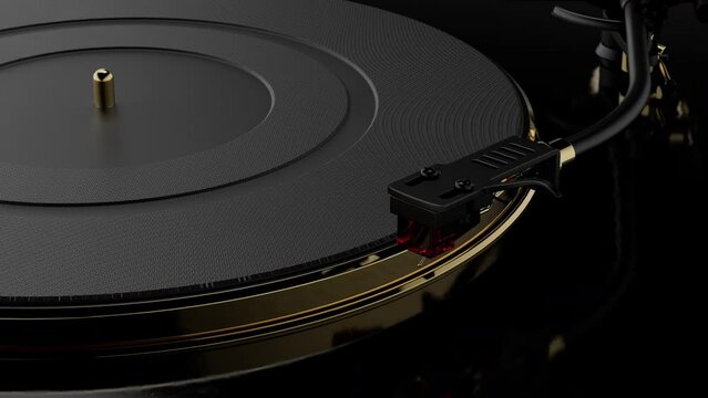 Black and Gold Modern Turntable with Rotating Platter Loop