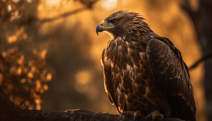 Fototapeta premium Majestic bird of prey perching on branch generated by AI