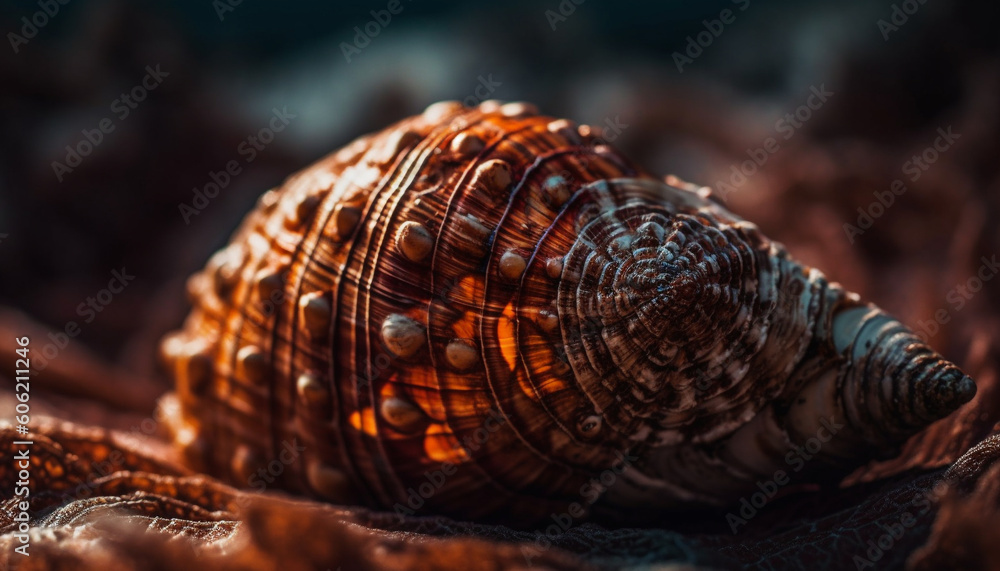 Poster slimy snail crawling on multi colored seashell generated by ai