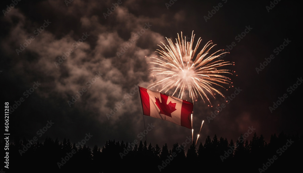 Fototapete fireworks exploding in dark night sky, illuminating nature generated by ai