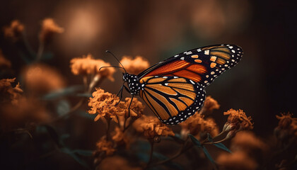 Naklejka na ściany i meble The monarch butterfly vibrant wings catch sunlight generated by AI