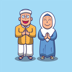 Vector illustrations of cute father and mothers moslem