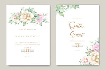 wedding invitation card with flowers watercolor
