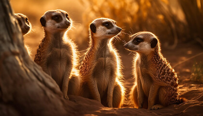 Small meerkat family sitting in good posture generated by AI