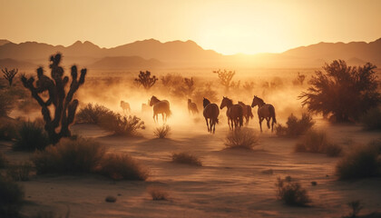 Fototapeta na wymiar Silhouette of herd grazing in African savannah generated by AI