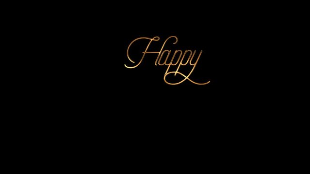Happy 70th birthday handwritten animated in gold lettering on black background. Good for birthday card element. 4k video birthday card.