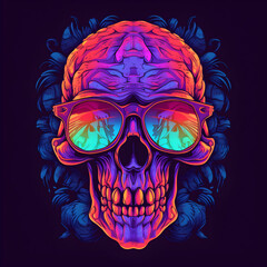 neon colored skull illustration, t-shirt print, generative AI