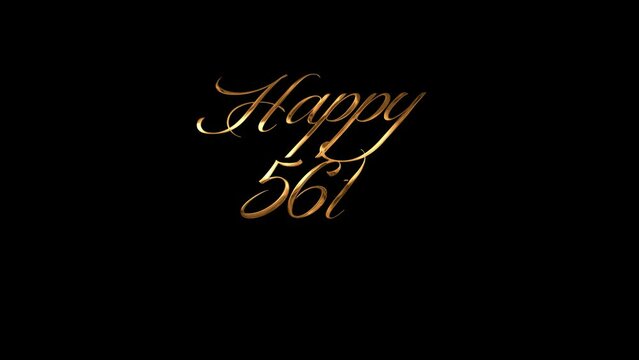 56th birthday text animation with lettering gold text and black background. Suitable for birthday party and celebration.
