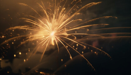 Obraz premium Explosive fireworks light up the dark night generated by AI