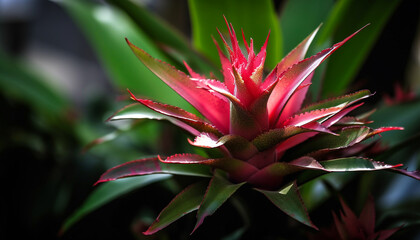 Fototapeta premium Vibrant tropical flower head displays sharp thorns generated by AI