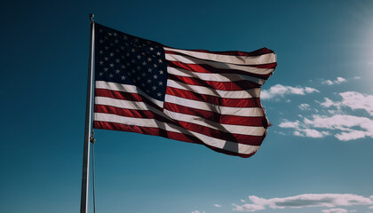 Waving American flag symbolizes patriotism and freedom generated by AI
