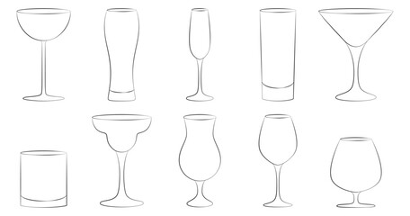 Vector illustration of hand drawn style cocktail glasses