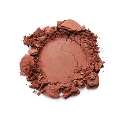 Crushed eye shadow on white background, top view