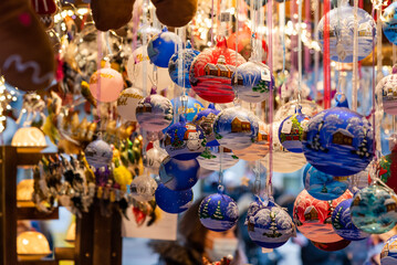 Christmas tree decorations close up