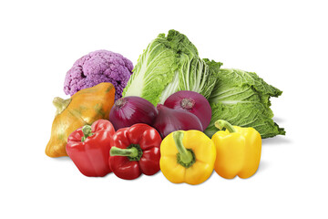 Many different fresh vegetables on white background