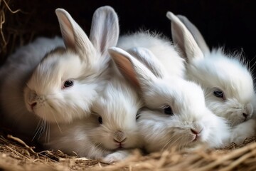 AI Generated Image of a basket of fluffy bunnies nestled together