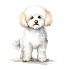 Bichon Frise in water color stly on white background Generative AI.