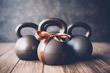 Naklejka na ściany i meble Experience the freedom of functional exercise at home: kettlebells for a stronger, more toned body,stacked,Generative AI