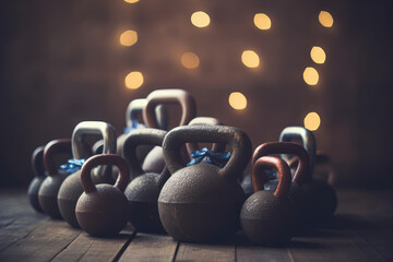 Naklejka na ściany i meble Break barriers with kettlebells: Push your limits and reach a higher level of fitness,stacked,Generative AI