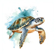 Generative AI sea turtle in watercolor style illustration