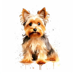 Generative AI Yorkshire Terrier vector portrait hand draw. Colours bright dog on gray background isolated.