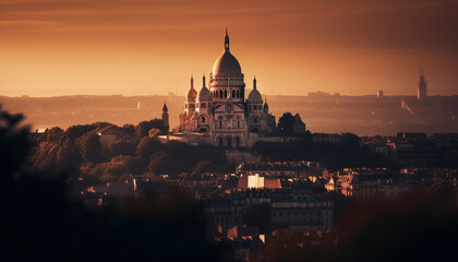 Naklejka premium Silhouette of famous basilica at dusk, spirituality reigns generated by AI