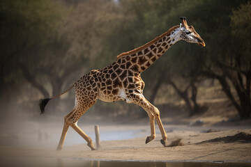 a giraffe is running