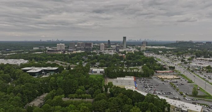 Atlanta Georgia Aerial v864 flyover downtown Cumberland capturing urban cityscape, Truist Park Stadium, Cobb Galleria Convention Centre and highway traffics - Shot with Mavic 3 Cine - August 2022