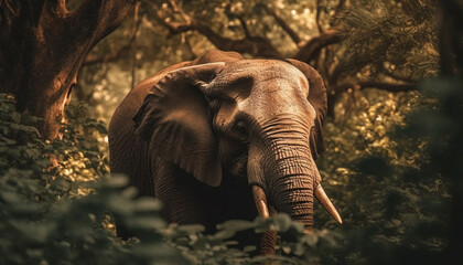 Large elephant walking through tropical rainforest generated by AI