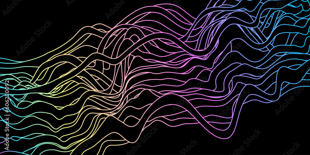 Poster gradient wavy lines on black background. modern dark abstract vector texture.