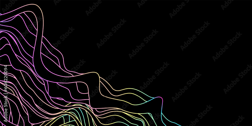 Poster gradient wavy lines on black background. modern dark abstract vector texture.