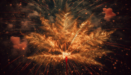 Fototapeta na wymiar Glowing fireworks illuminate the dark night sky generated by AI