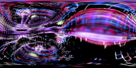 360 VR Digital Graffiti 1002: Virtual reality video of a streaming data abstraction with text and video flux (Loop). - Powered by Adobe