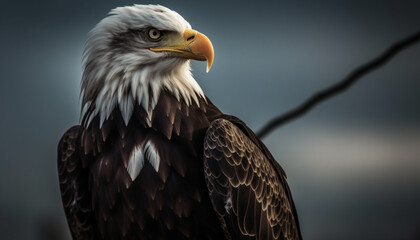 Obraz premium Majestic bald eagle perching on branch generated by AI