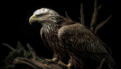 Fototapeta premium Majestic bald eagle perching on branch outdoors generated by AI