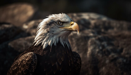 Fototapeta premium Majestic bald eagle perching on branch generated by AI