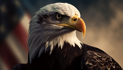 Fototapeta premium Majestic bald eagle perching, looking at camera generated by AI
