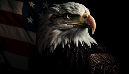 Naklejka premium Majestic bald eagle staring with piercing yellow eyes generated by AI
