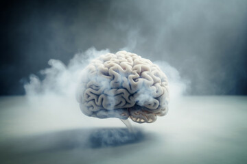 Brain fog concept, a brain in fog, Generative AI