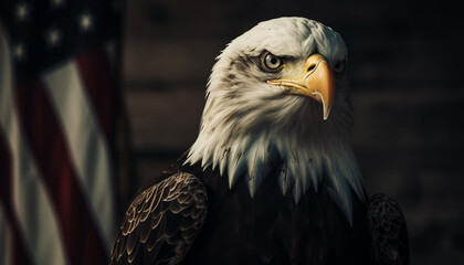 Naklejka premium Majestic bird of prey perching, looking proud generated by AI