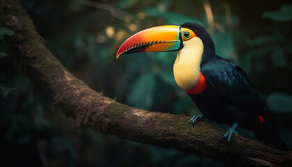 Fototapeta premium Tropical toucan perches on branch generated by AI
