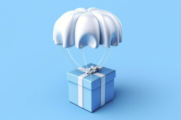 Gifts arriving on a parachute. Generative AI.