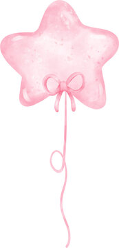 Cute sweet pink balloon star shape watercolor painted