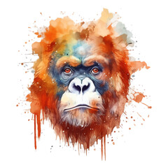 Gorilla head with watercolor splashes