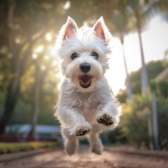 Cute West Highland terrier puppy running in the park  created with Generative AI tools