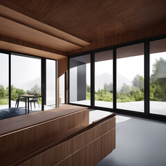 Fototapeta premium Generative AI, Outdoor luxurious minimalist glass villa