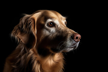 image of cute golden retriever dog on black background. Pet. Animals. illustration, generative AI.