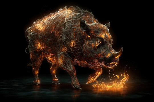 Image of an angry rhinoceros with flames. Wildlife Animals. illustration, generative AI.