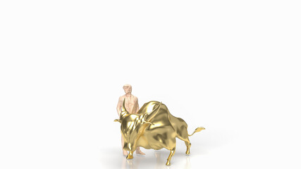 The business man and gold bull on white background 3d rendering